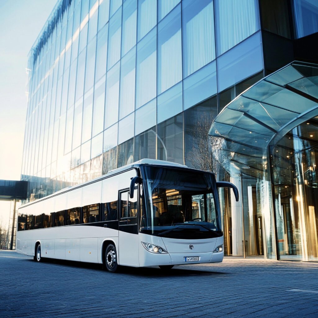 autobus afuera de edificio